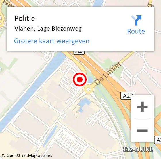 Locatie op kaart van de 112 melding: Politie Vianen, Lage Biezenweg op 16 juni 2017 21:52