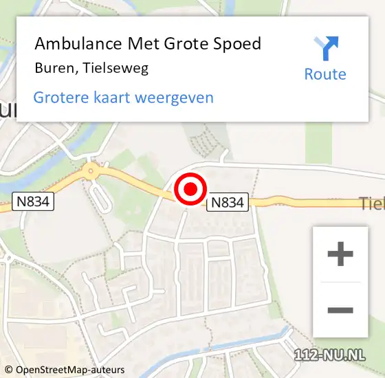 Locatie op kaart van de 112 melding: Ambulance Met Grote Spoed Naar Buren, Tielseweg op 16 juni 2017 22:56