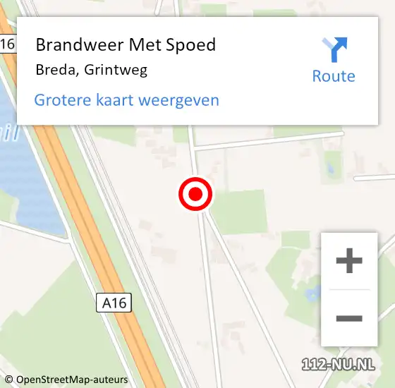 Locatie op kaart van de 112 melding: Brandweer Met Spoed Naar Breda, Grintweg op 16 juni 2017 23:11