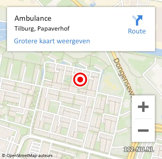 Locatie op kaart van de 112 melding: Ambulance Tilburg, Papaverhof op 16 juni 2017 23:16