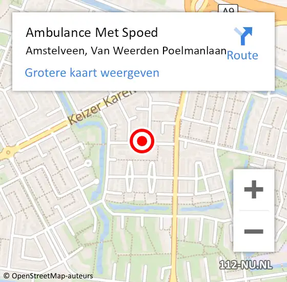 Locatie op kaart van de 112 melding: Ambulance Met Spoed Naar Amstelveen, Van Weerden Poelmanlaan op 16 juni 2017 23:31