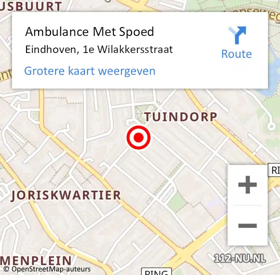 Locatie op kaart van de 112 melding: Ambulance Met Spoed Naar Eindhoven, 1e Wilakkersstraat op 17 juni 2017 00:37