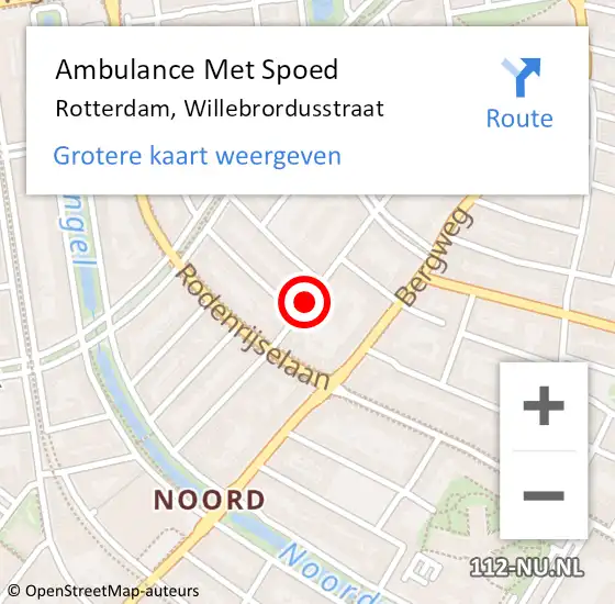 Locatie op kaart van de 112 melding: Ambulance Met Spoed Naar Rotterdam, Willebrordusstraat op 17 juni 2017 03:26