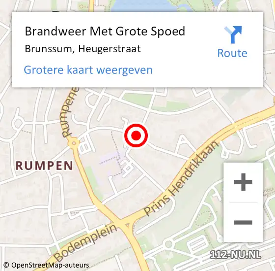 Locatie op kaart van de 112 melding: Brandweer Met Grote Spoed Naar Brunssum, Heugerstraat op 17 juni 2017 03:26