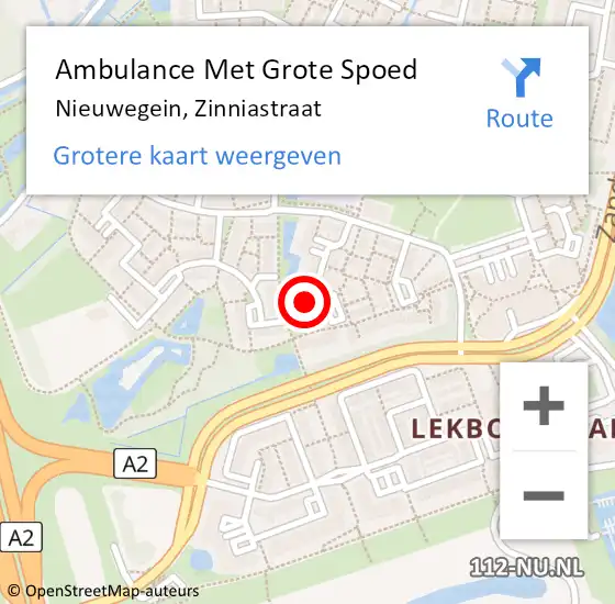 Locatie op kaart van de 112 melding: Ambulance Met Grote Spoed Naar Nieuwegein, Zinniastraat op 17 juni 2017 05:58