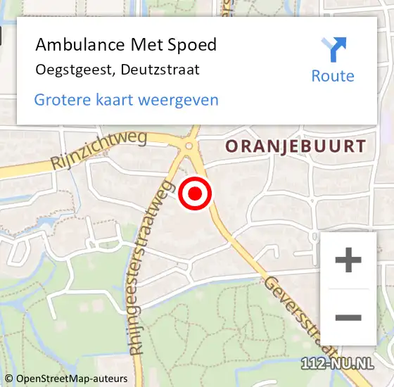 Locatie op kaart van de 112 melding: Ambulance Met Spoed Naar Oegstgeest, Deutzstraat op 17 juni 2017 06:17
