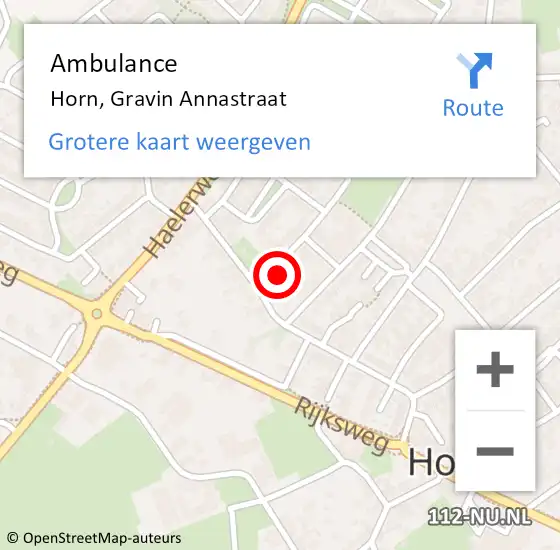 Locatie op kaart van de 112 melding: Ambulance Horn, Gravin Annastraat op 17 juni 2017 09:00