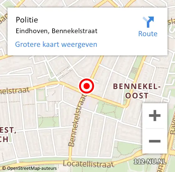 Locatie op kaart van de 112 melding: Politie Eindhoven, Bennekelstraat op 17 juni 2017 11:45
