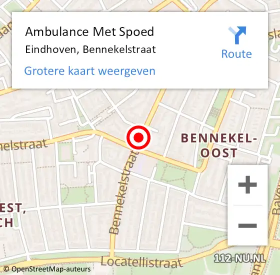 Locatie op kaart van de 112 melding: Ambulance Met Spoed Naar Eindhoven, Bennekelstraat op 17 juni 2017 11:46