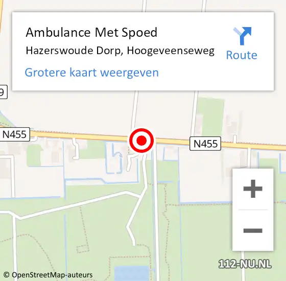 Locatie op kaart van de 112 melding: Ambulance Met Spoed Naar Hazerswoude Dorp, Hoogeveenseweg op 17 juni 2017 15:35