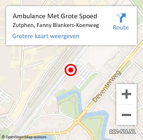 Locatie op kaart van de 112 melding: Ambulance Met Grote Spoed Naar Zutphen, Fanny Blankers-Koenweg op 17 juni 2017 16:18