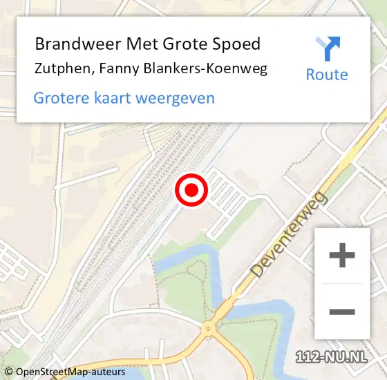 Locatie op kaart van de 112 melding: Brandweer Met Grote Spoed Naar Zutphen, Fanny Blankers-Koenweg op 17 juni 2017 16:18