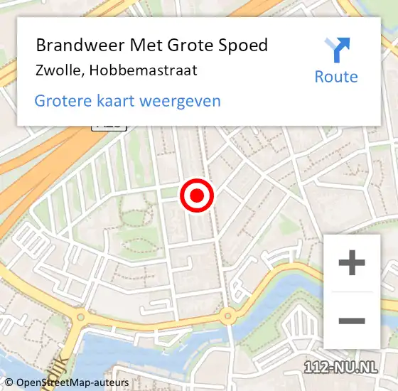 Locatie op kaart van de 112 melding: Brandweer Met Grote Spoed Naar Zwolle, Hobbemastraat op 17 juni 2017 16:33