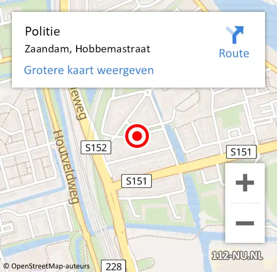 Locatie op kaart van de 112 melding: Politie Zaandam, Hobbemastraat op 17 juni 2017 17:20