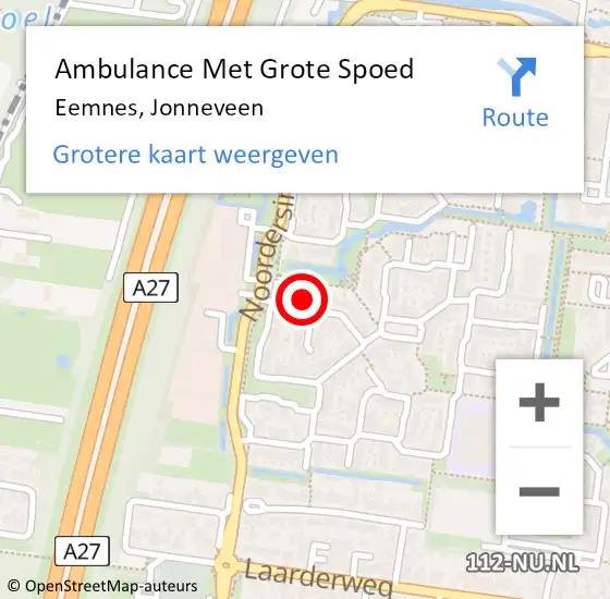 Locatie op kaart van de 112 melding: Ambulance Met Grote Spoed Naar Eemnes, Jonneveen op 17 juni 2017 18:53