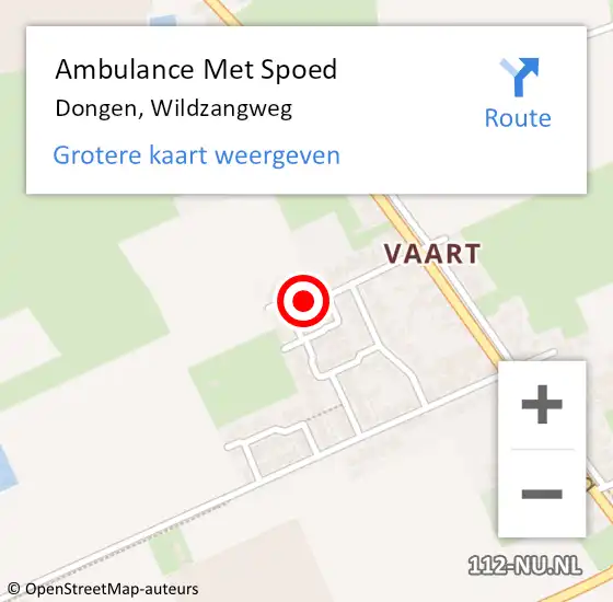 Locatie op kaart van de 112 melding: Ambulance Met Spoed Naar Dongen, Wildzangweg op 17 juni 2017 19:16