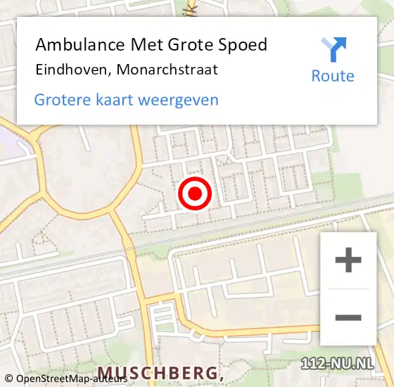 Locatie op kaart van de 112 melding: Ambulance Met Grote Spoed Naar Eindhoven, Monarchstraat op 17 juni 2017 19:31