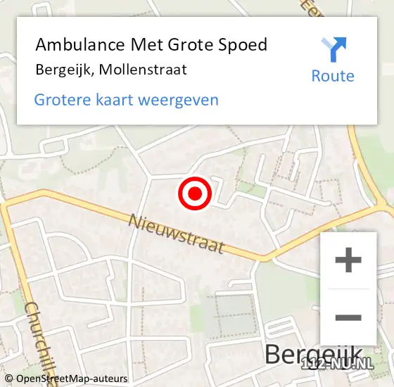 Locatie op kaart van de 112 melding: Ambulance Met Grote Spoed Naar Bergeijk, Mollenstraat op 17 juni 2017 21:09