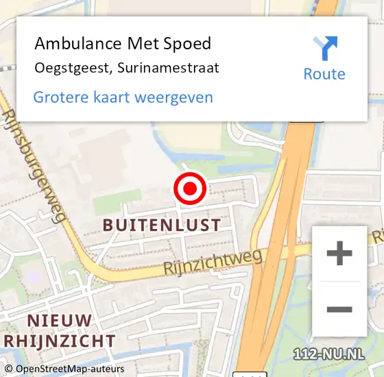 Locatie op kaart van de 112 melding: Ambulance Met Spoed Naar Oegstgeest, Surinamestraat op 17 juni 2017 22:52