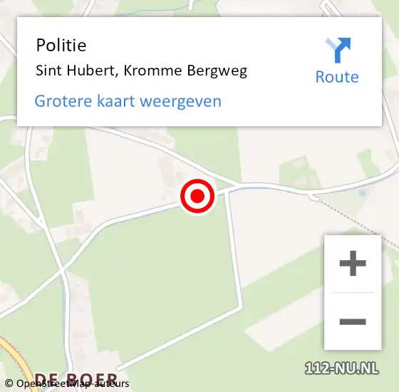 Locatie op kaart van de 112 melding: Politie Sint Hubert, Kromme Bergweg op 17 juni 2017 23:45