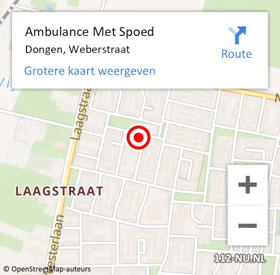 Locatie op kaart van de 112 melding: Ambulance Met Spoed Naar Dongen, Weberstraat op 18 juni 2017 00:10