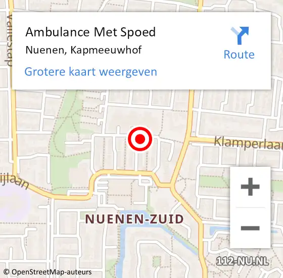 Locatie op kaart van de 112 melding: Ambulance Met Spoed Naar Nuenen, Kapmeeuwhof op 18 juni 2017 00:34