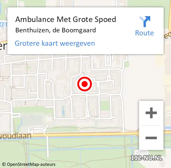 Locatie op kaart van de 112 melding: Ambulance Met Grote Spoed Naar Benthuizen, de Boomgaard op 18 juni 2017 00:42