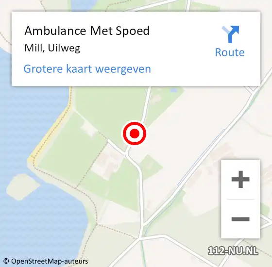 Locatie op kaart van de 112 melding: Ambulance Met Spoed Naar Mill, Uilweg op 18 juni 2017 01:46
