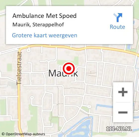 Locatie op kaart van de 112 melding: Ambulance Met Spoed Naar Maurik, Sterappelhof op 18 juni 2017 03:13