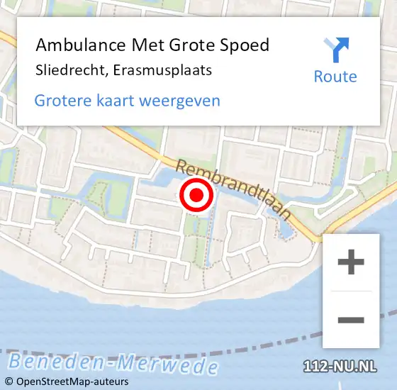 Locatie op kaart van de 112 melding: Ambulance Met Grote Spoed Naar Sliedrecht, Erasmusplaats op 18 juni 2017 03:20