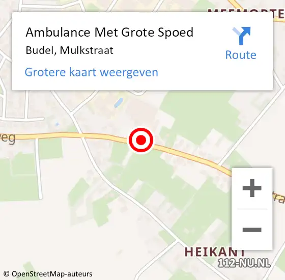 Locatie op kaart van de 112 melding: Ambulance Met Grote Spoed Naar Budel, Mulkstraat op 18 juni 2017 04:13