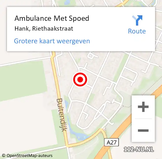 Locatie op kaart van de 112 melding: Ambulance Met Spoed Naar Hank, Riethaakstraat op 18 juni 2017 04:33