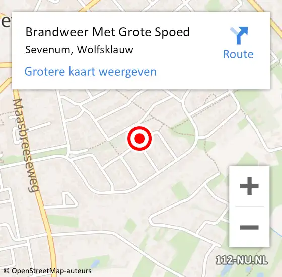 Locatie op kaart van de 112 melding: Brandweer Met Grote Spoed Naar Sevenum, Wolfsklauw op 18 juni 2017 05:06