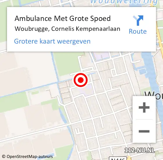 Locatie op kaart van de 112 melding: Ambulance Met Grote Spoed Naar Woubrugge, Cornelis Kempenaarlaan op 18 juni 2017 06:45