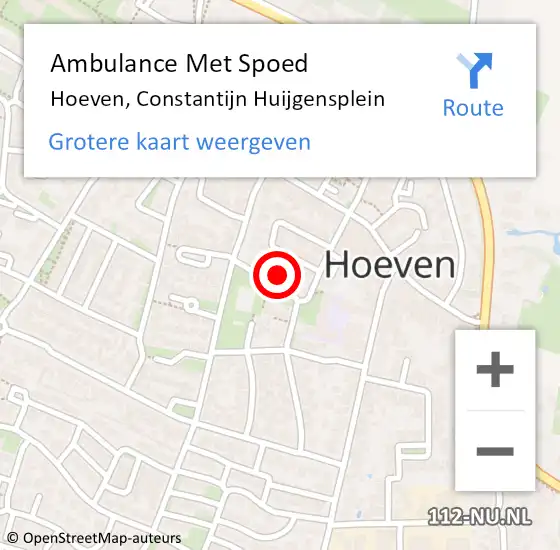 Locatie op kaart van de 112 melding: Ambulance Met Spoed Naar Hoeven, Constantijn Huijgensplein op 18 juni 2017 07:18