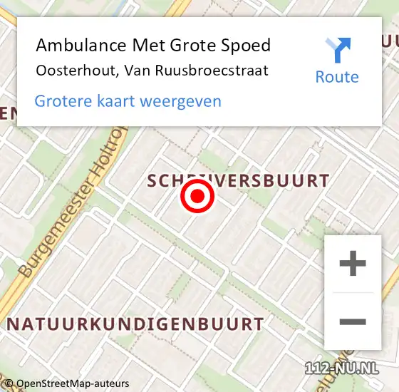 Locatie op kaart van de 112 melding: Ambulance Met Grote Spoed Naar Oosterhout, Van Ruusbroecstraat op 18 juni 2017 08:54