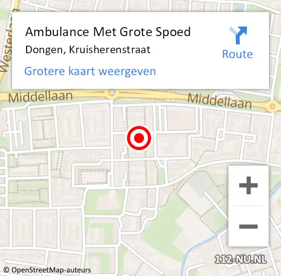 Locatie op kaart van de 112 melding: Ambulance Met Grote Spoed Naar Dongen, Kruisherenstraat op 18 juni 2017 11:50