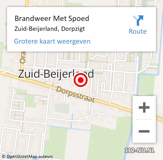 Locatie op kaart van de 112 melding: Brandweer Met Spoed Naar Zuid-Beijerland, Dorpzigt op 18 juni 2017 14:01