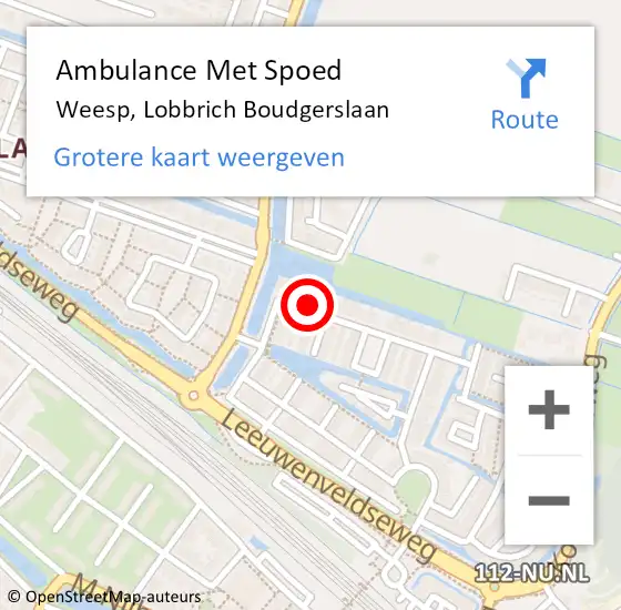 Locatie op kaart van de 112 melding: Ambulance Met Spoed Naar Weesp, Lobbrich Boudgerslaan op 18 juni 2017 17:13