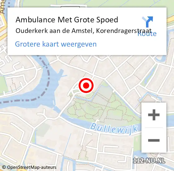 Locatie op kaart van de 112 melding: Ambulance Met Grote Spoed Naar Ouderkerk aan de Amstel, Korendragerstraat op 18 juni 2017 18:02