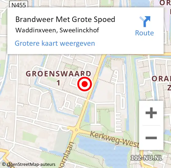 Locatie op kaart van de 112 melding: Brandweer Met Grote Spoed Naar Waddinxveen, Sweelinckhof op 18 juni 2017 19:04