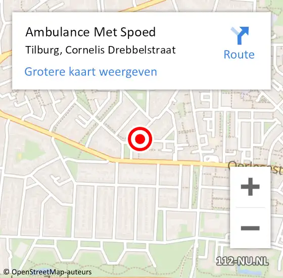 Locatie op kaart van de 112 melding: Ambulance Met Spoed Naar Tilburg, Cornelis Drebbelstraat op 18 juni 2017 19:38