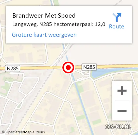 Locatie op kaart van de 112 melding: Brandweer Met Spoed Naar Langeweg, N285 hectometerpaal: 12,0 op 18 juni 2017 20:15