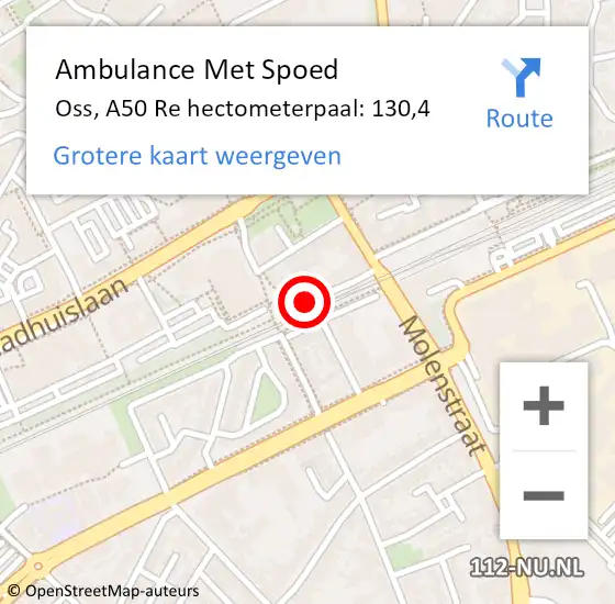 Locatie op kaart van de 112 melding: Ambulance Met Spoed Naar Oss, A50 Re hectometerpaal: 130,4 op 18 juni 2017 20:36