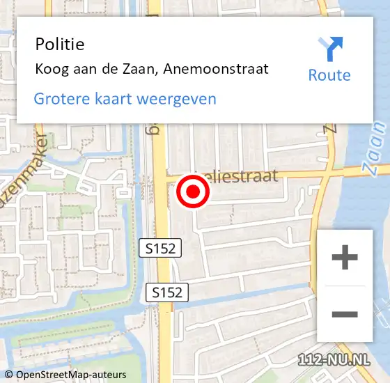 Locatie op kaart van de 112 melding: Politie Koog aan de Zaan, Anemoonstraat op 18 juni 2017 20:36