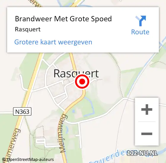 Locatie op kaart van de 112 melding: Brandweer Met Grote Spoed Naar Rasquert op 18 juni 2017 20:50