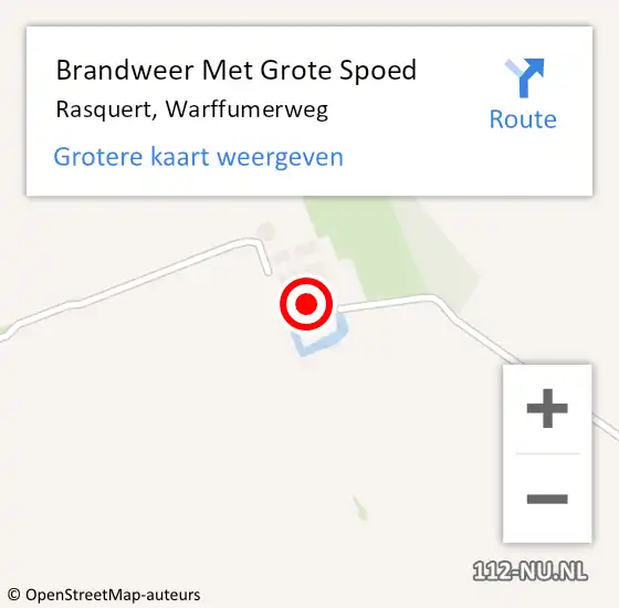 Locatie op kaart van de 112 melding: Brandweer Met Grote Spoed Naar Rasquert, Warffumerweg op 18 juni 2017 20:54