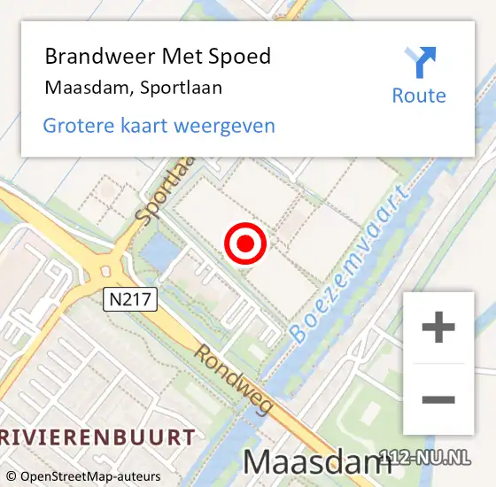 Locatie op kaart van de 112 melding: Brandweer Met Spoed Naar Maasdam, Sportlaan op 18 juni 2017 21:06