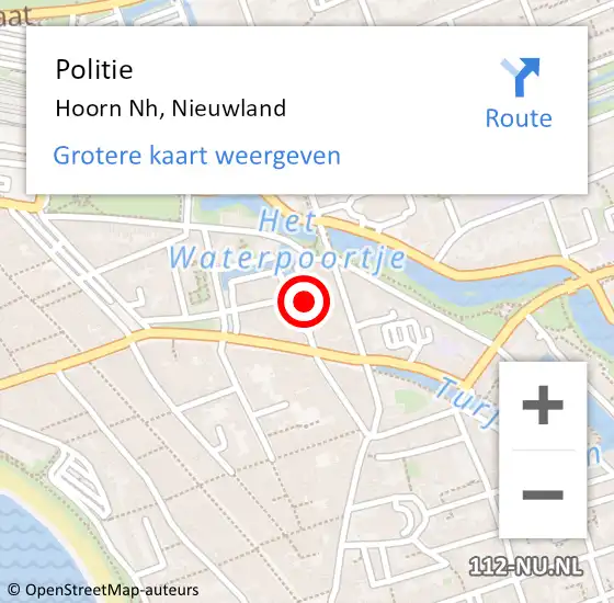 Locatie op kaart van de 112 melding: Politie Hoorn Nh, Nieuwland op 18 juni 2017 23:06