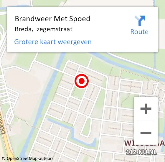 Locatie op kaart van de 112 melding: Brandweer Met Spoed Naar Breda, Izegemstraat op 19 juni 2017 06:02